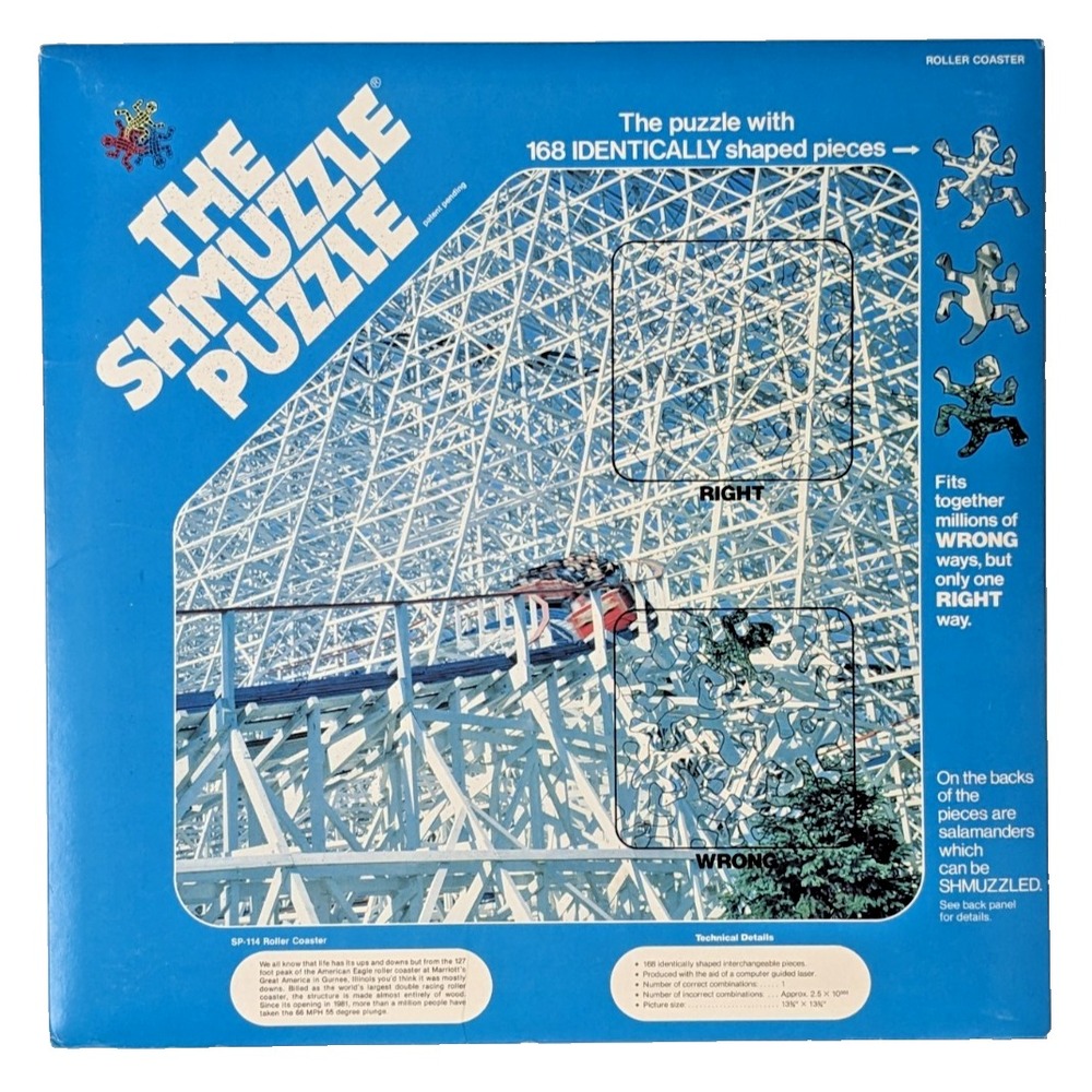 Vtg Shmuzzle Puzzle Roller Coaster Puzzle 168 Identical Shaped Pieces Complete